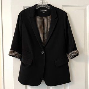Black Blazer With 3/4 Satin Tan & Black Striped Sleeve Detail